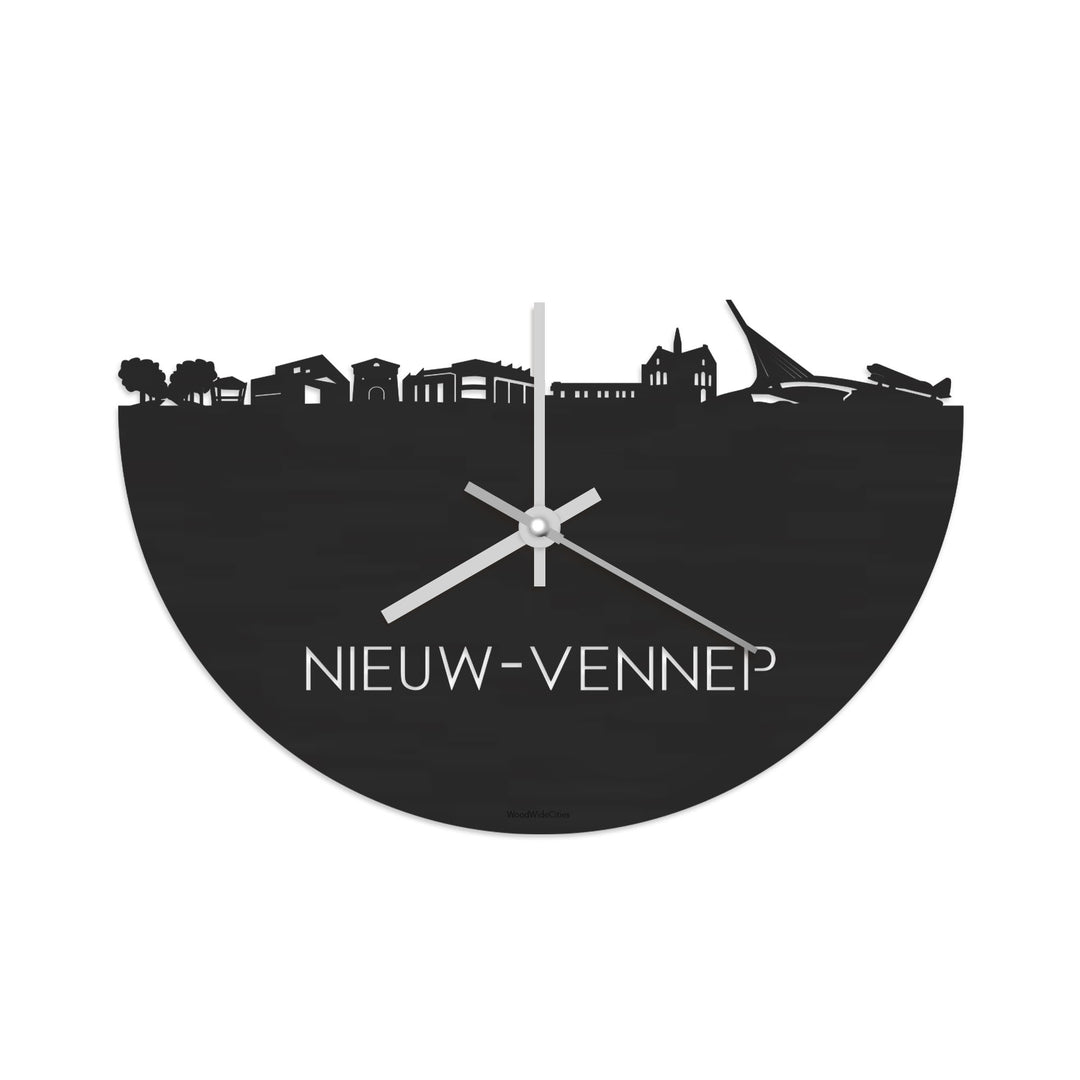 Skyline Klok Nieuw-Vennep Black Zwart houten cadeau decoratie relatiegeschenk van WoodWideCities