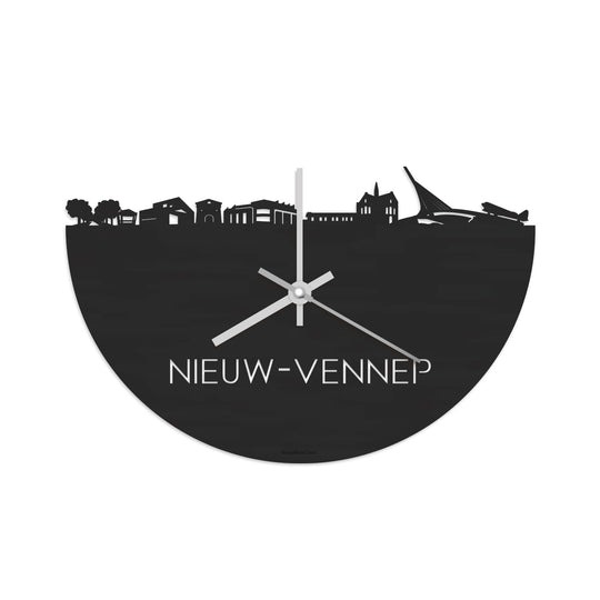 Skyline Klok Nieuw-Vennep Black Zwart houten cadeau decoratie relatiegeschenk van WoodWideCities