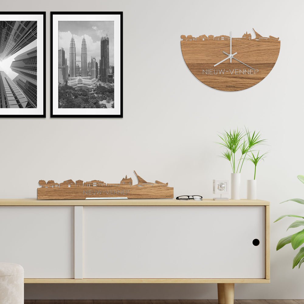 Skyline Klok Nieuw-Vennep Eiken houten cadeau decoratie relatiegeschenk van WoodWideCities