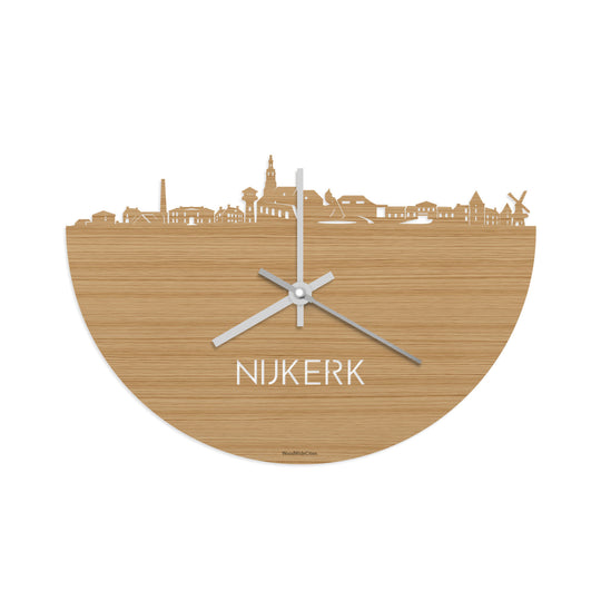 Skyline Klok Nijkerk Bamboe houten cadeau decoratie relatiegeschenk van WoodWideCities
