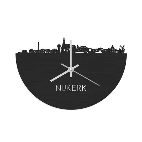 Skyline Klok Nijkerk Black Zwart houten cadeau decoratie relatiegeschenk van WoodWideCities