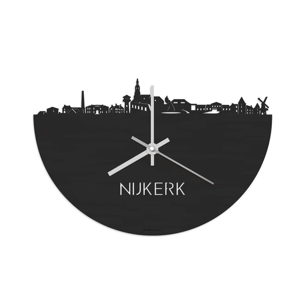 Skyline Klok Nijkerk Black Zwart houten cadeau decoratie relatiegeschenk van WoodWideCities