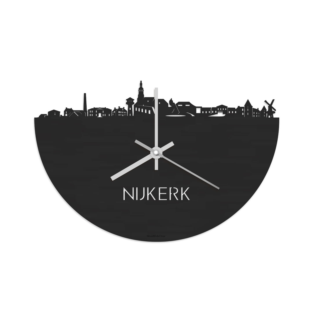 Skyline Klok Nijkerk Black Zwart houten cadeau decoratie relatiegeschenk van WoodWideCities