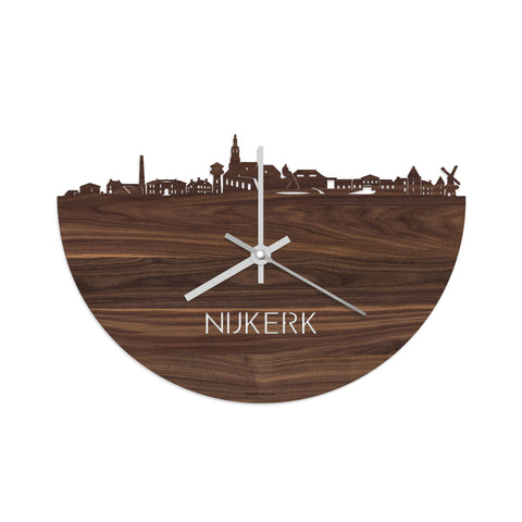 Skyline Klok Nijkerk Noten houten cadeau decoratie relatiegeschenk van WoodWideCities