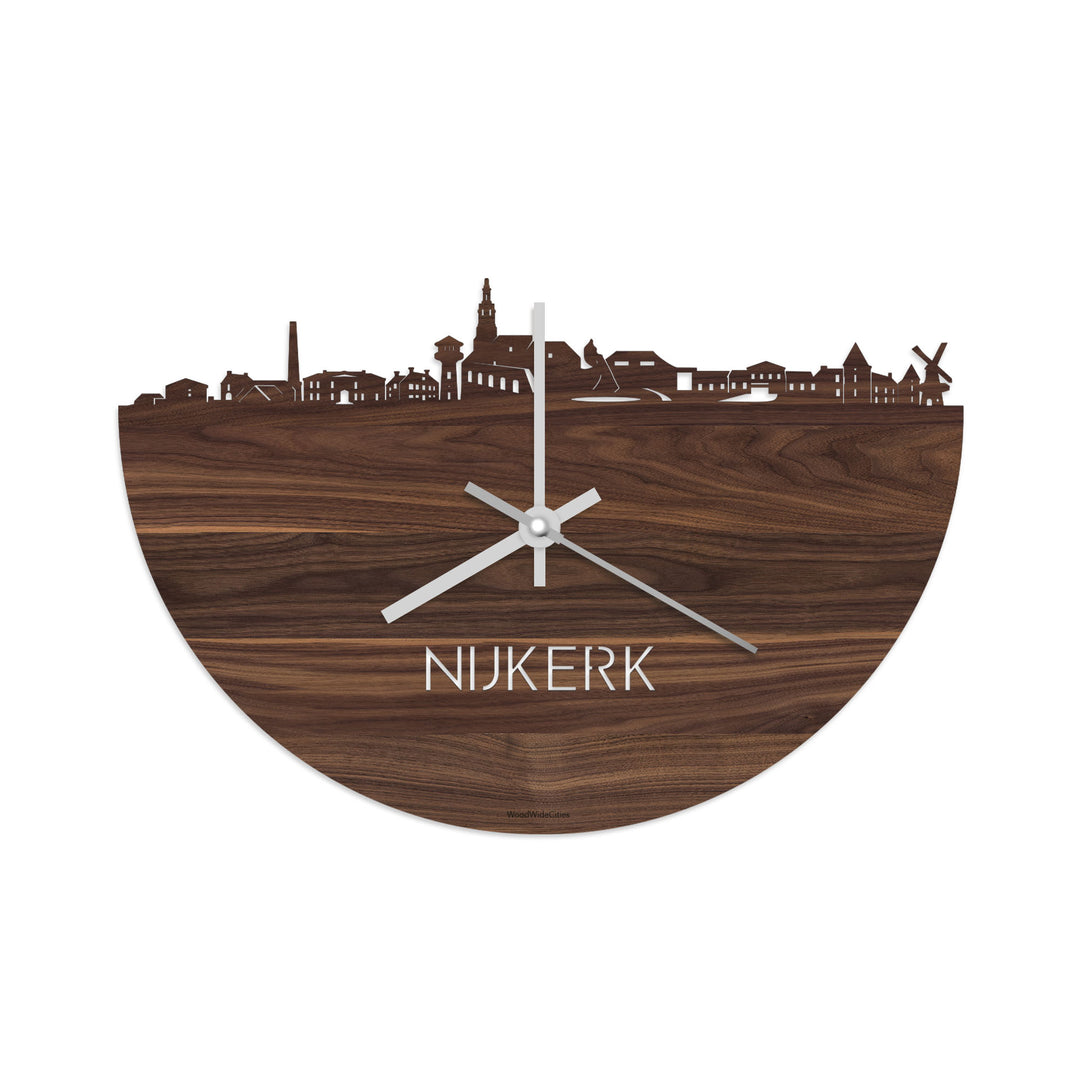 Skyline Klok Nijkerk Noten houten cadeau decoratie relatiegeschenk van WoodWideCities