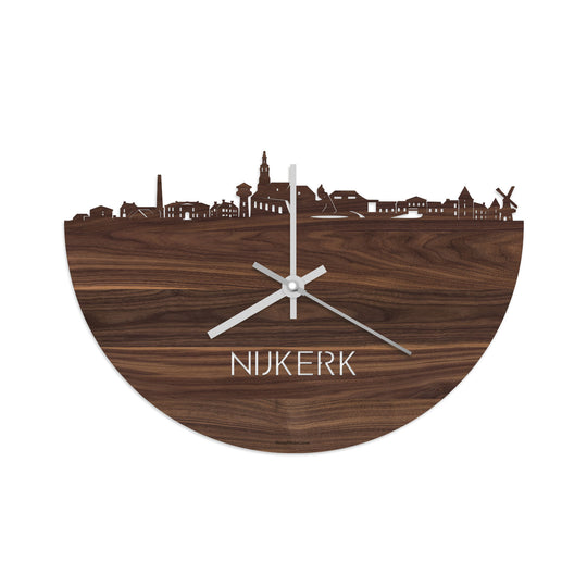 Skyline Klok Nijkerk Noten houten cadeau decoratie relatiegeschenk van WoodWideCities