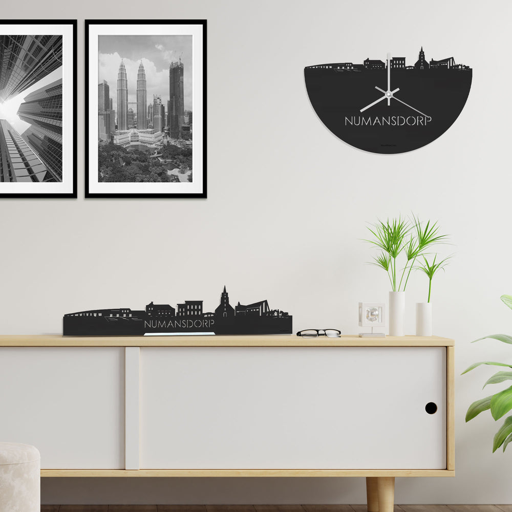 Skyline Klok Numansdorp Black Zwart houten cadeau decoratie relatiegeschenk van WoodWideCities
