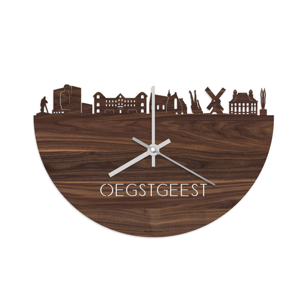Skyline Klok Oegstgeest Noten houten cadeau decoratie relatiegeschenk van WoodWideCities