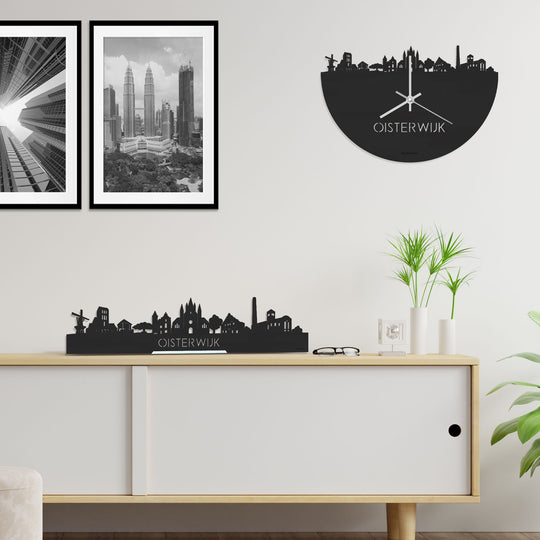 Skyline Klok Oisterwijk Black Zwart houten cadeau decoratie relatiegeschenk van WoodWideCities