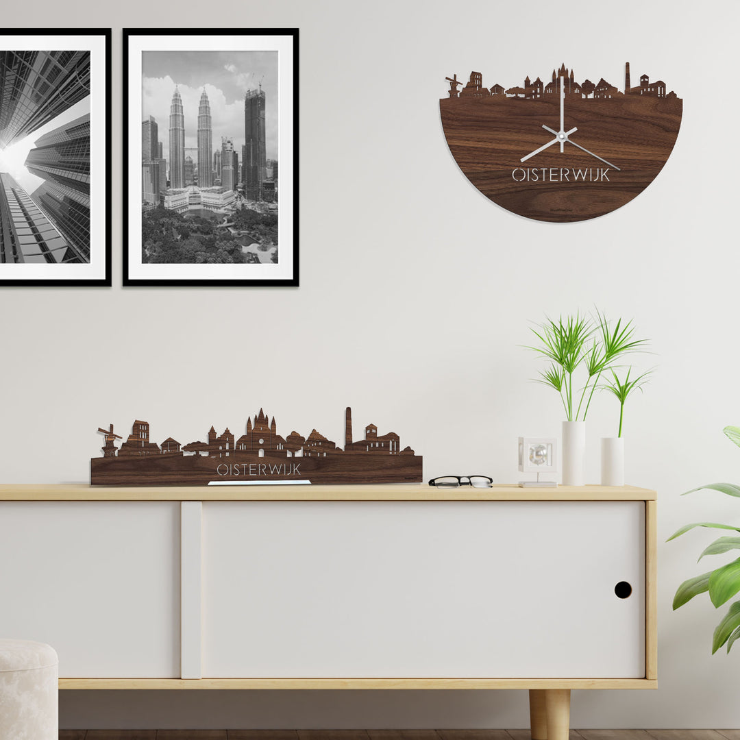 Skyline Klok Oisterwijk Noten houten cadeau decoratie relatiegeschenk van WoodWideCities