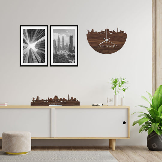 Skyline Klok Oisterwijk Noten houten cadeau decoratie relatiegeschenk van WoodWideCities