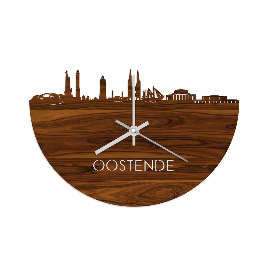 Skyline Klok Oostende Palissander houten cadeau wanddecoratie relatiegeschenk van WoodWideCities