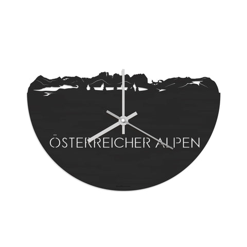 Skyline Klok Österreicher Alpen Black Zwart houten cadeau decoratie relatiegeschenk van WoodWideCities