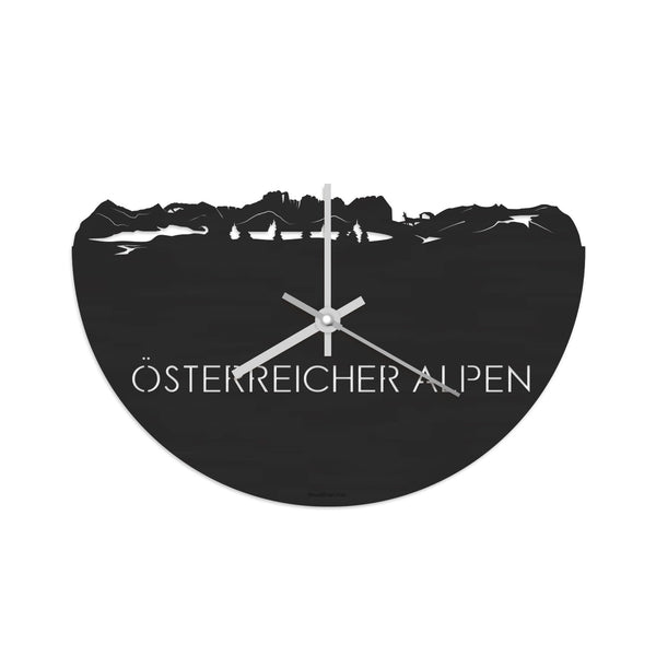 Skyline Klok Österreicher Alpen Black Zwart houten cadeau decoratie relatiegeschenk van WoodWideCities