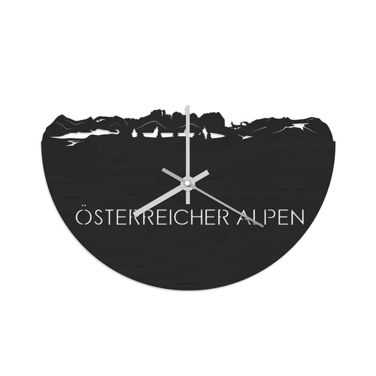 Skyline Klok Österreicher Alpen Black Zwart houten cadeau decoratie relatiegeschenk van WoodWideCities