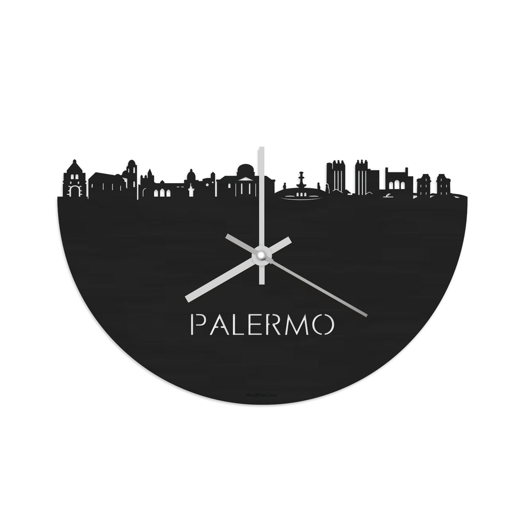 Skyline Klok Palermo Black Zwart houten cadeau decoratie relatiegeschenk van WoodWideCities