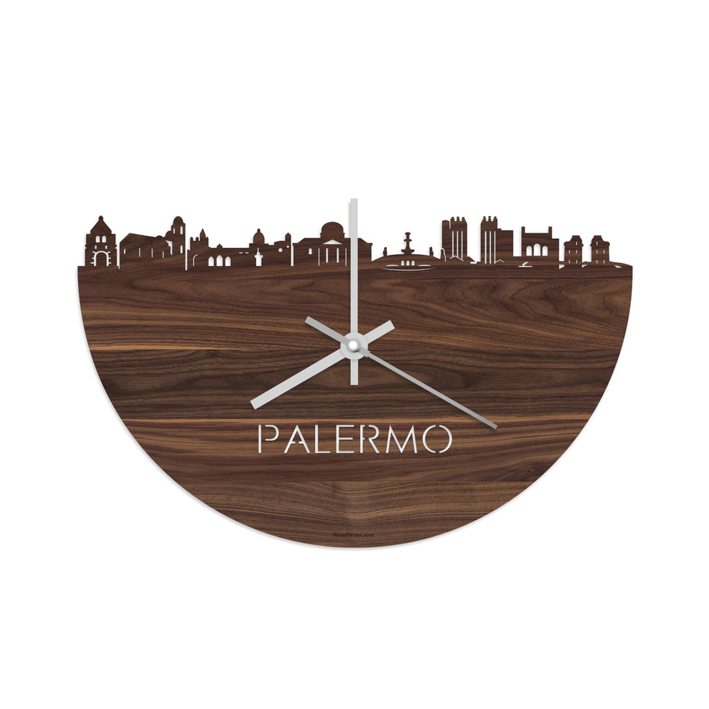 Skyline Klok Palermo Noten houten cadeau decoratie relatiegeschenk van WoodWideCities