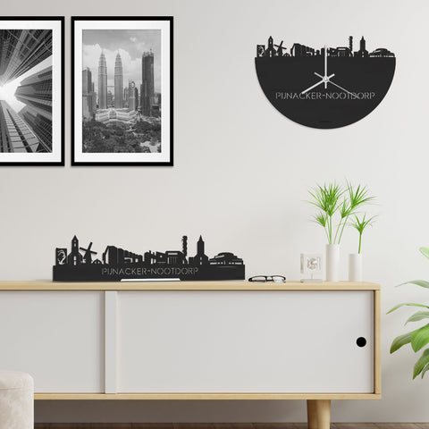 Skyline Klok Pijnacker-Nootdorp Black Zwart houten cadeau decoratie relatiegeschenk van WoodWideCities