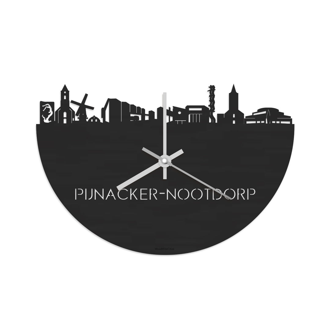 Skyline Klok Pijnacker-Nootdorp Black Zwart houten cadeau decoratie relatiegeschenk van WoodWideCities