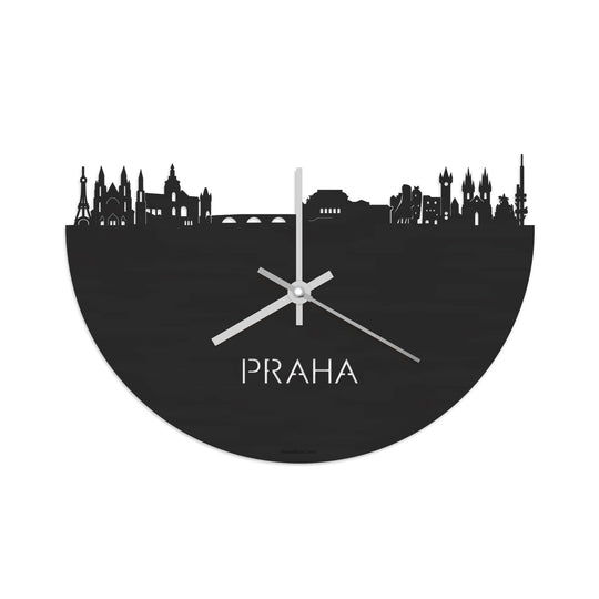 Skyline Klok Praha Black Zwart houten cadeau decoratie relatiegeschenk van WoodWideCities