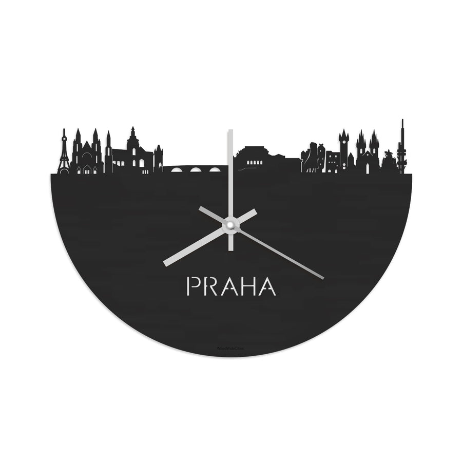 Skyline Klok Praha Black Zwart houten cadeau decoratie relatiegeschenk van WoodWideCities