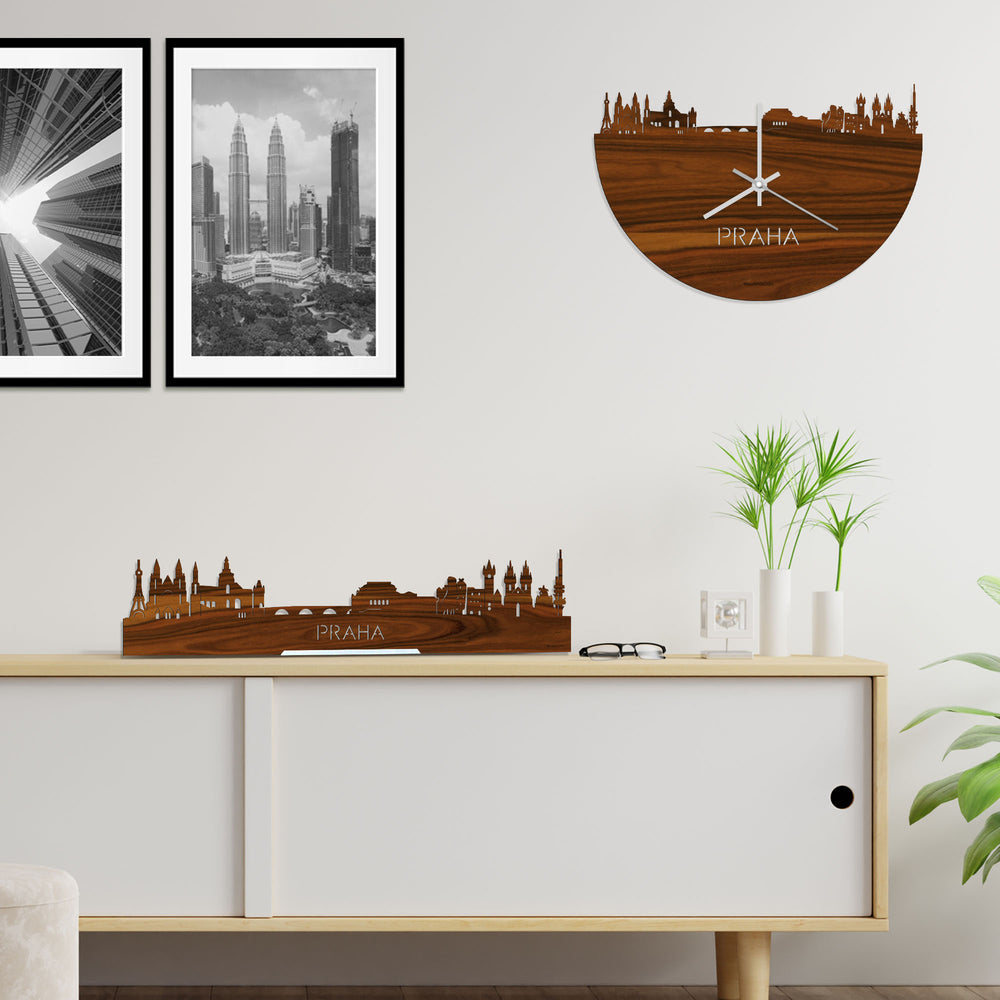 Skyline Klok Praha Palissander houten cadeau decoratie relatiegeschenk van WoodWideCities