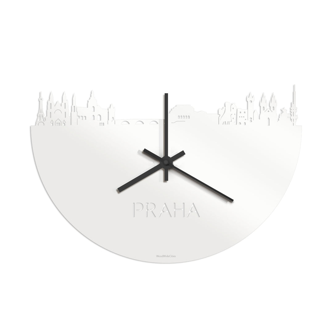 Skyline Klok Praha Wit glanzend gerecycled kunststof cadeau decoratie relatiegeschenk van WoodWideCities