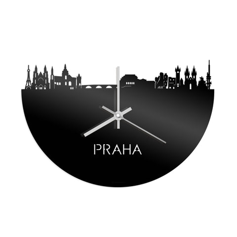 Skyline Klok Praha Zwart glanzend gerecycled kunststof cadeau decoratie relatiegeschenk van WoodWideCities