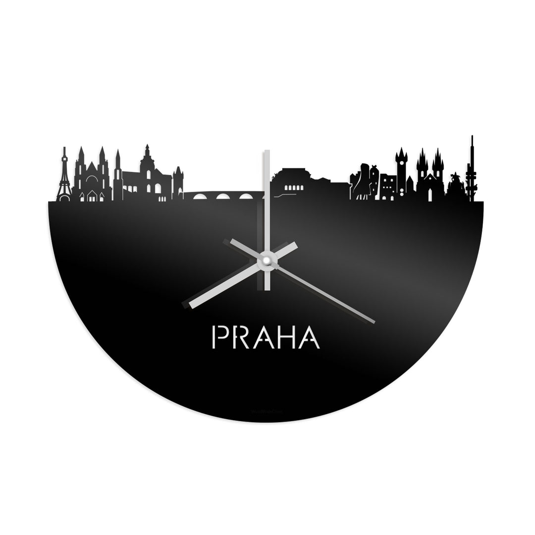 Skyline Klok Praha Zwart glanzend gerecycled kunststof cadeau decoratie relatiegeschenk van WoodWideCities