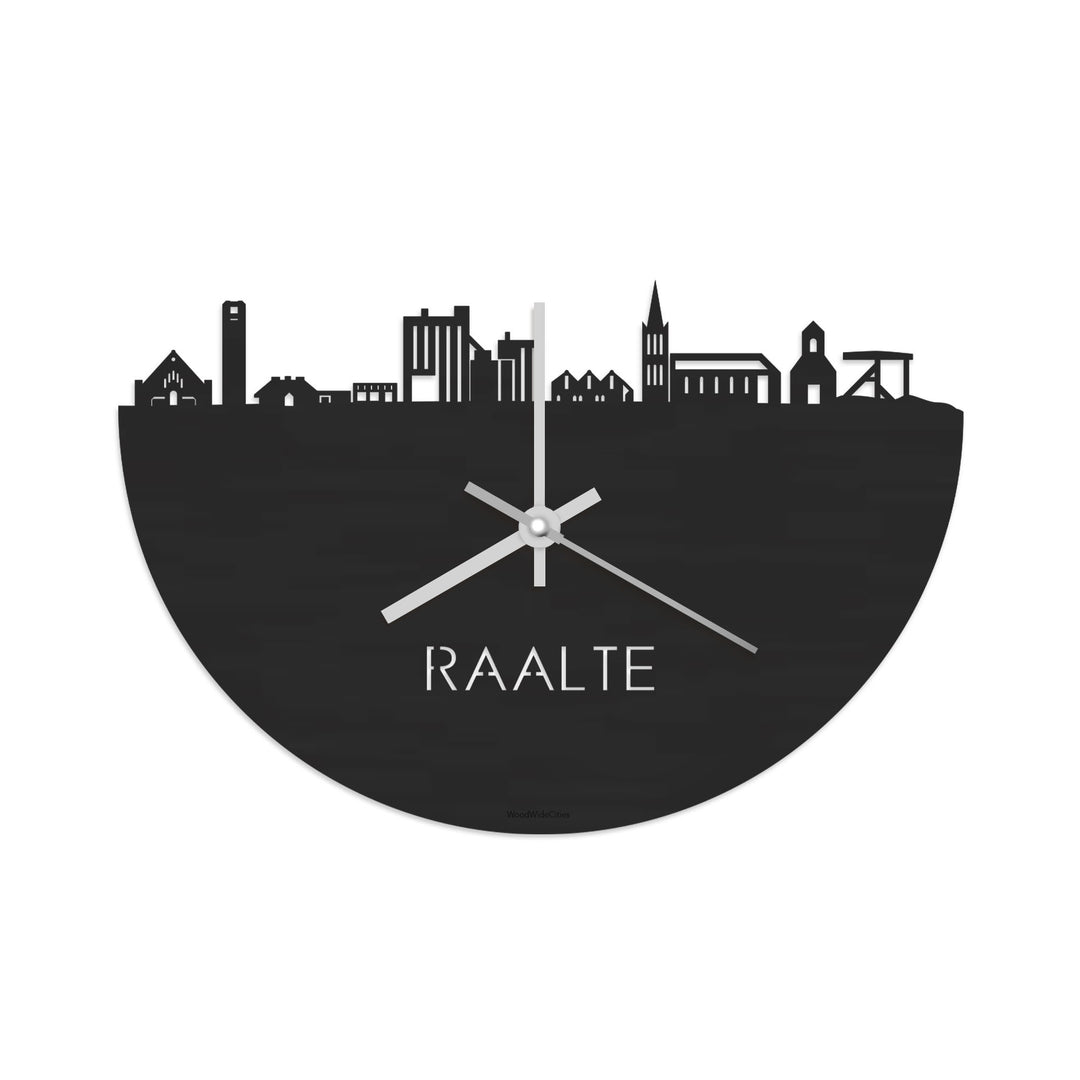 Skyline Klok Raalte Black Zwart houten cadeau decoratie relatiegeschenk van WoodWideCities