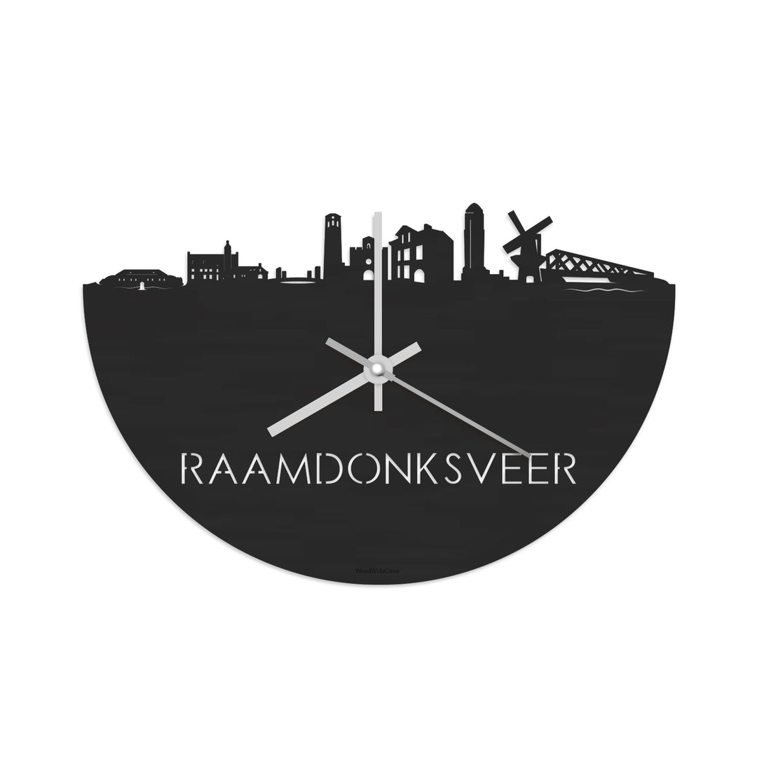 Skyline Klok Raamdonksveer Black Zwart houten cadeau decoratie relatiegeschenk van WoodWideCities
