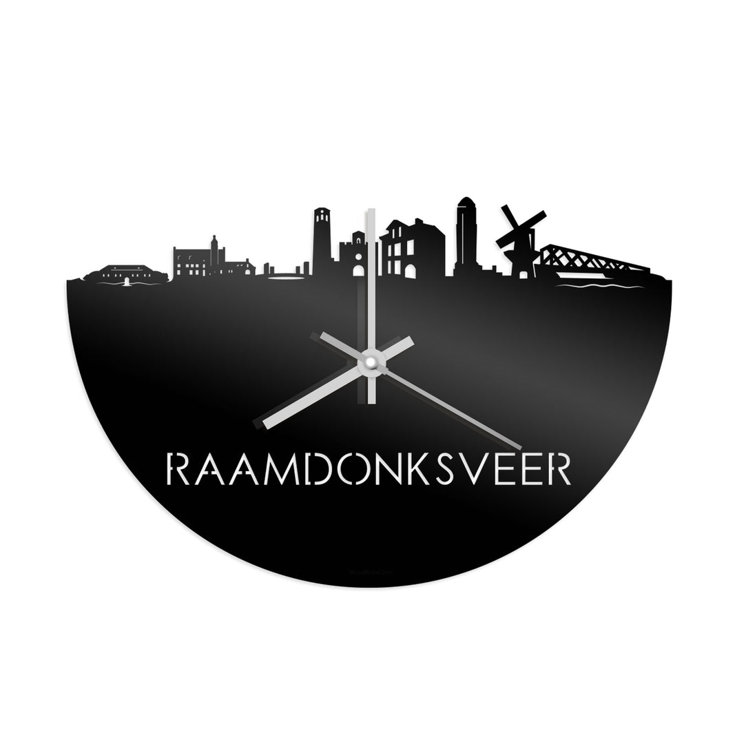 Skyline Klok Raamdonksveer Zwart glanzend gerecycled kunststof cadeau decoratie relatiegeschenk van WoodWideCities