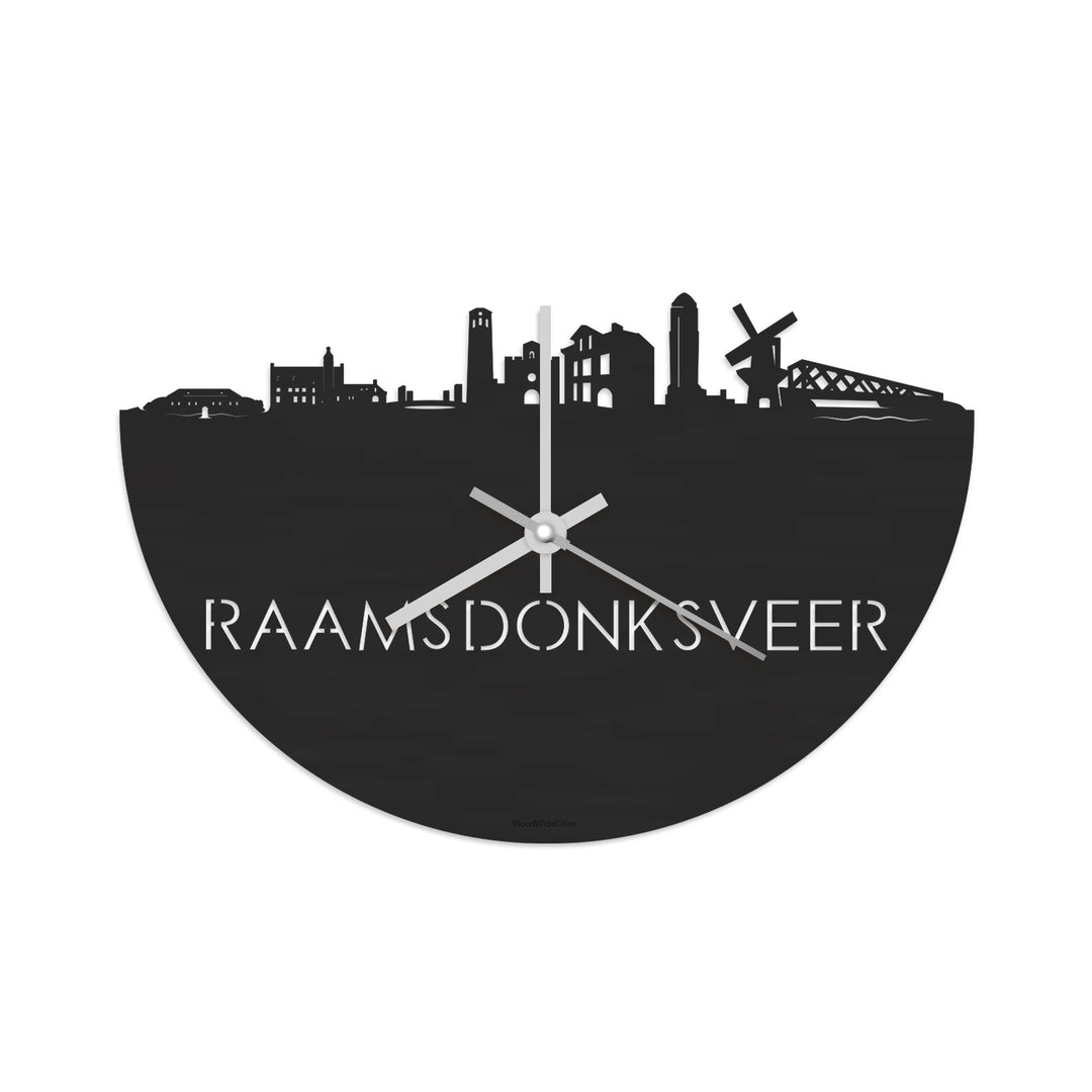 Skyline Klok Raamsdonksveer Black Zwart houten cadeau decoratie relatiegeschenk van WoodWideCities