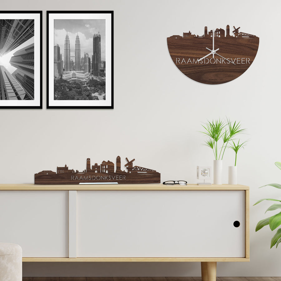 Skyline Klok Raamsdonksveer Noten houten cadeau decoratie relatiegeschenk van WoodWideCities