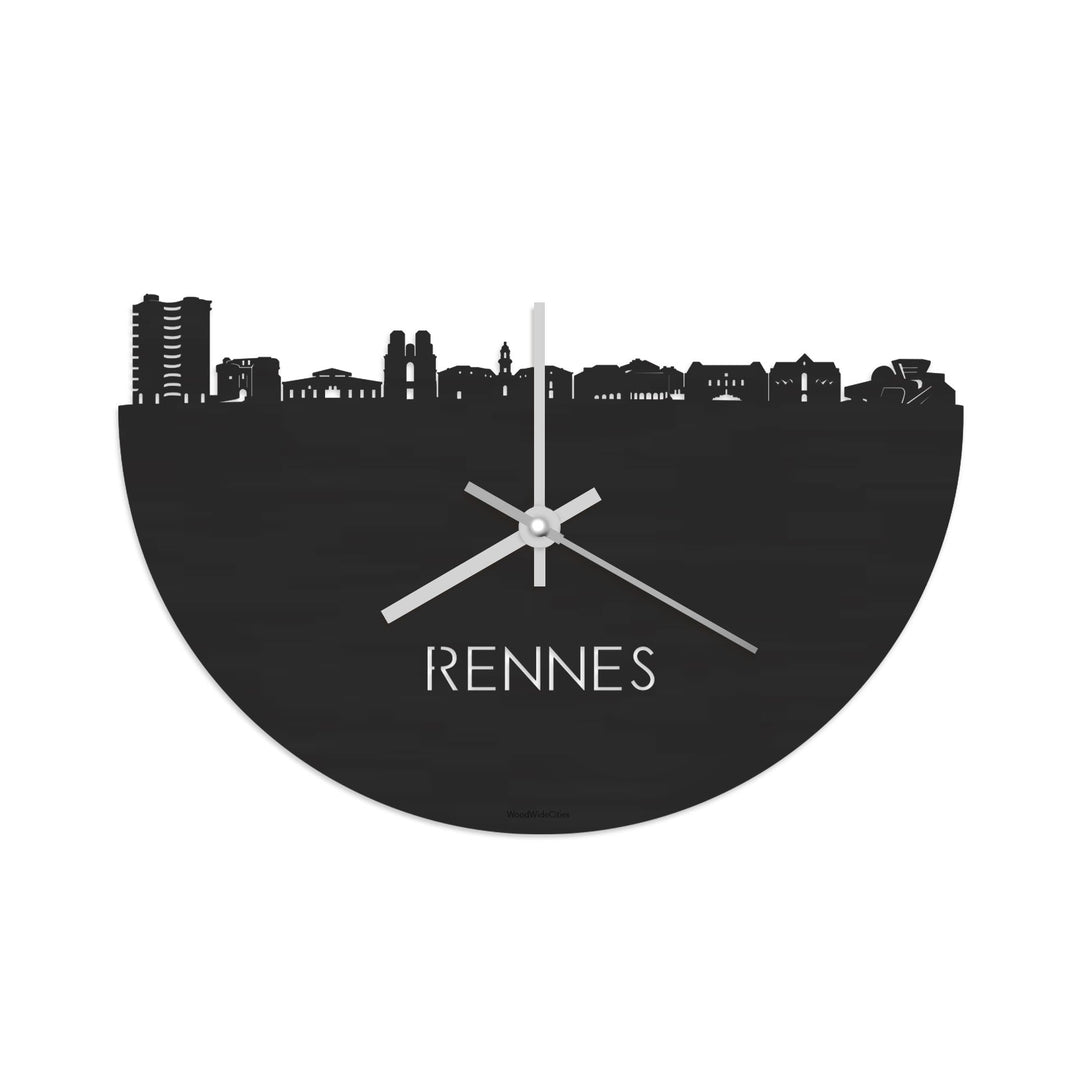 Skyline Klok Rennes Black Zwart houten cadeau decoratie relatiegeschenk van WoodWideCities