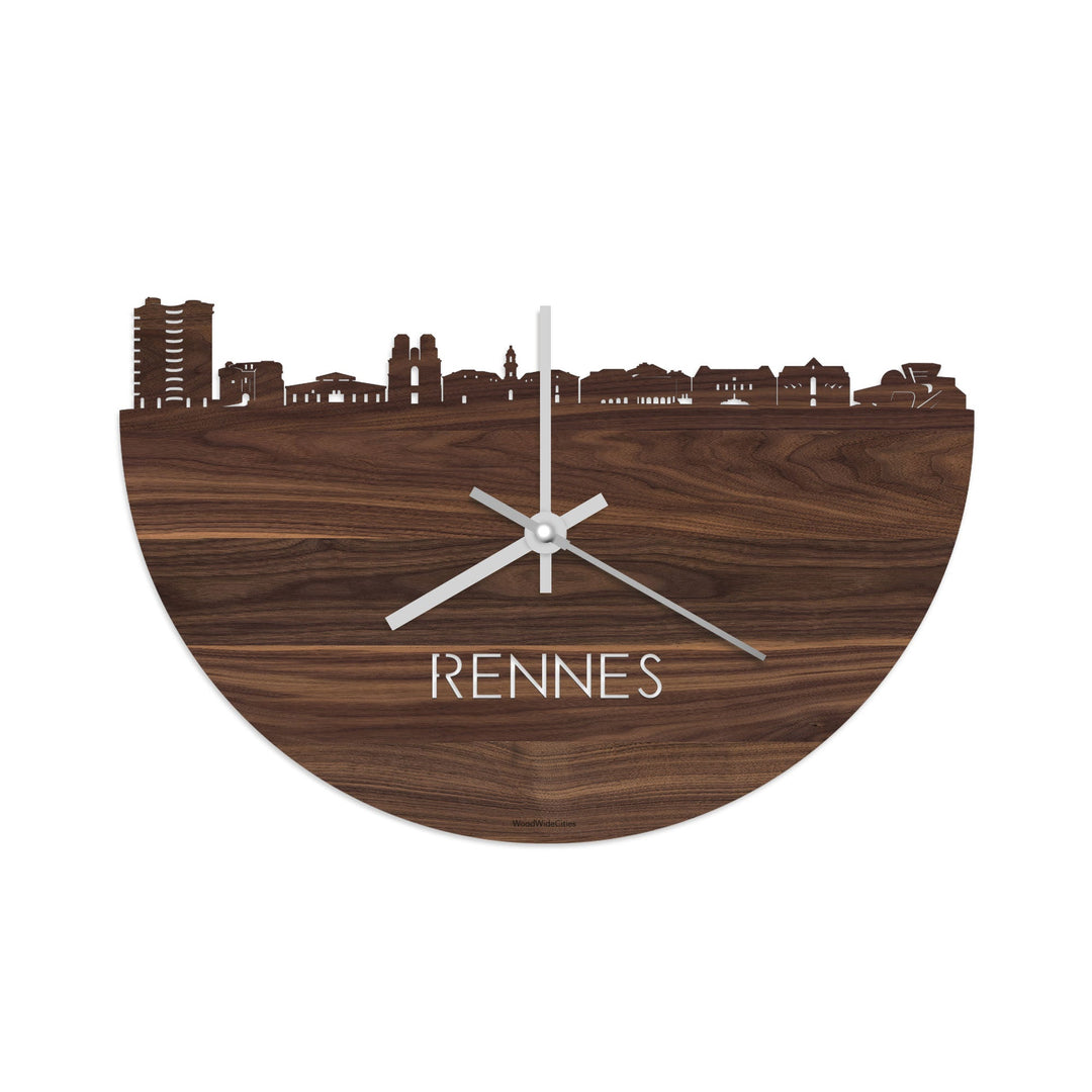 Skyline Klok Rennes Noten houten cadeau decoratie relatiegeschenk van WoodWideCities