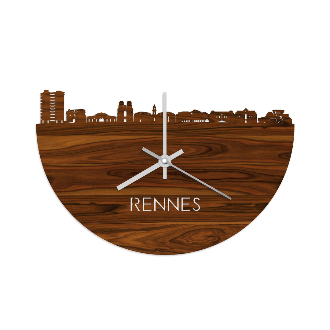Skyline Klok Rennes Palissander houten cadeau decoratie relatiegeschenk van WoodWideCities