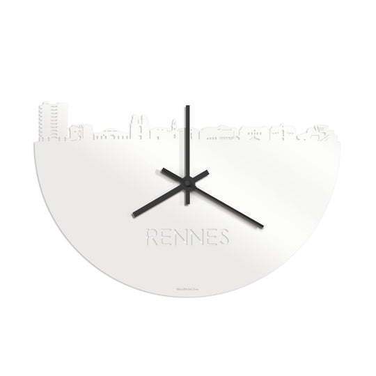 Skyline Klok Rennes Wit glanzend gerecycled kunststof cadeau decoratie relatiegeschenk van WoodWideCities