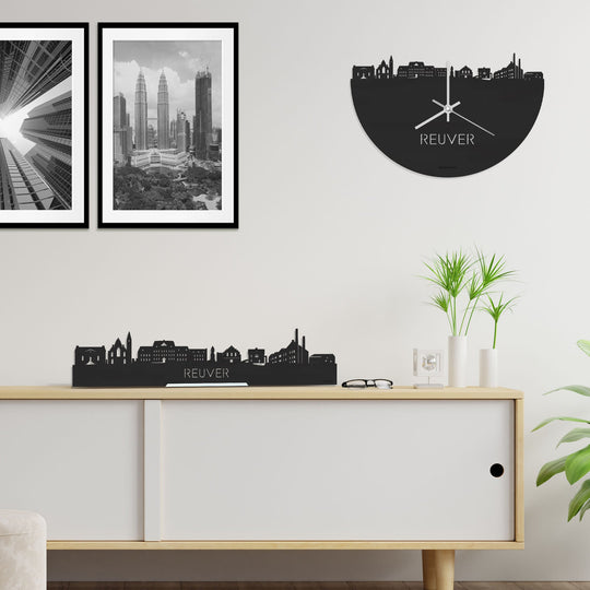 Skyline Klok Reuver Black Zwart houten cadeau decoratie relatiegeschenk van WoodWideCities