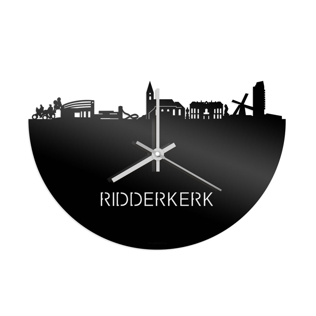 Skyline Klok Ridderkerk Zwart glanzend gerecycled kunststof cadeau decoratie relatiegeschenk van WoodWideCities