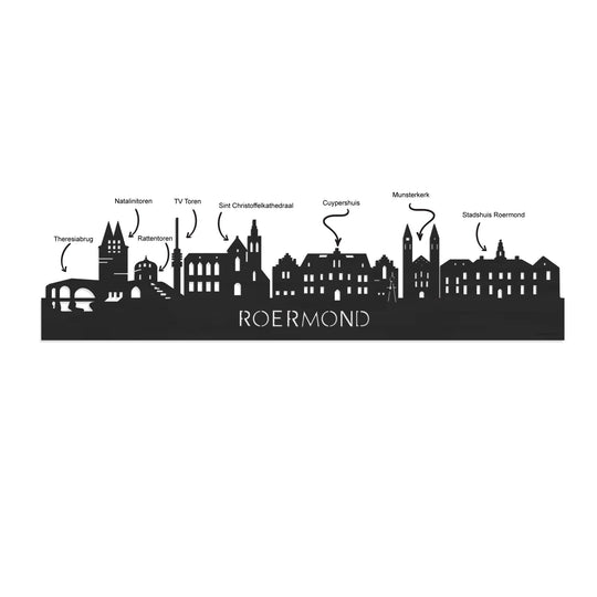 Skyline Klok Roermond Black Zwart houten cadeau wanddecoratie relatiegeschenk van WoodWideCities