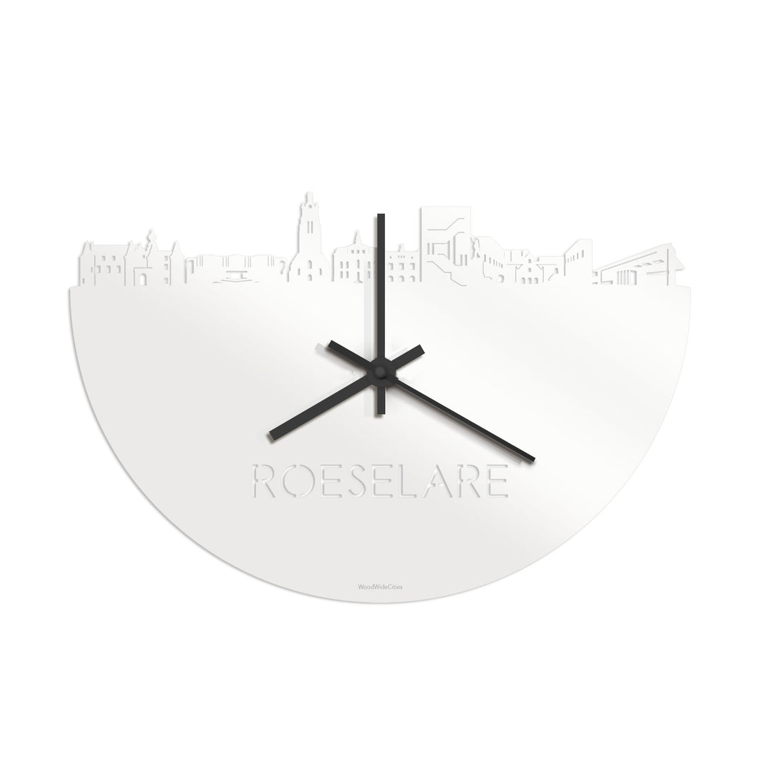 Skyline Klok Roeselare Wit glanzend gerecycled kunststof cadeau decoratie relatiegeschenk van WoodWideCities