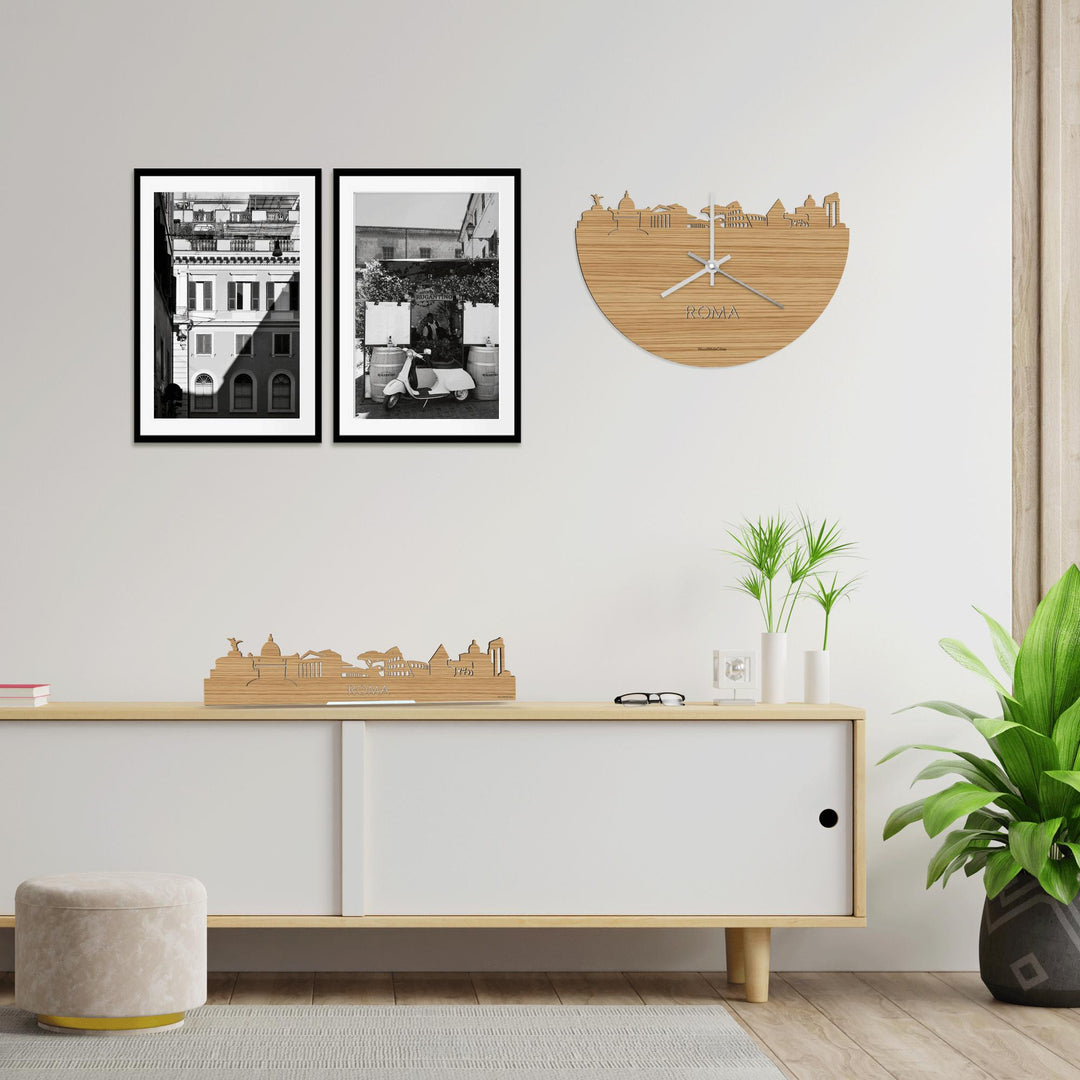 Skyline Klok Rome Bamboe houten cadeau wanddecoratie relatiegeschenk van WoodWideCities
