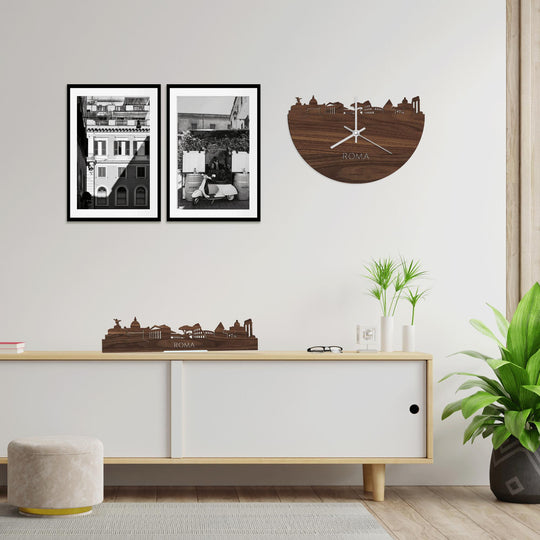 Skyline Klok Rome Noten houten cadeau wanddecoratie relatiegeschenk van WoodWideCities
