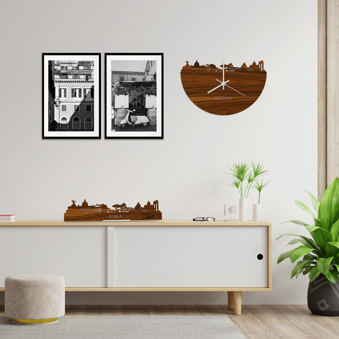 Skyline Klok Rome Palissander houten cadeau wanddecoratie relatiegeschenk van WoodWideCities