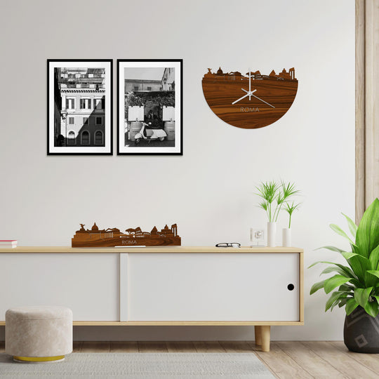 Skyline Klok Rome Palissander houten cadeau wanddecoratie relatiegeschenk van WoodWideCities