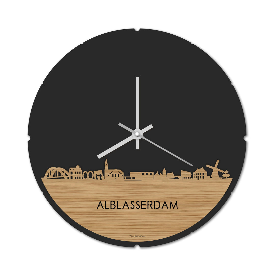 Skyline Klok Rond Alblasserdam Bamboe houten cadeau decoratie relatiegeschenk van WoodWideCities