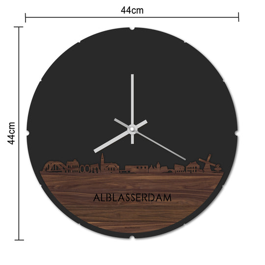 Skyline Klok Rond Alblasserdam Palissander houten cadeau decoratie relatiegeschenk van WoodWideCities
