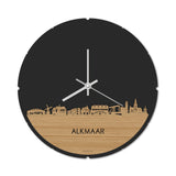Skyline Klok Rond Alkmaar Bamboe houten cadeau decoratie relatiegeschenk van WoodWideCities