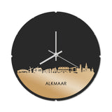 Skyline Klok Rond Alkmaar Metallic Goud gerecycled kunststof cadeau decoratie relatiegeschenk van WoodWideCities